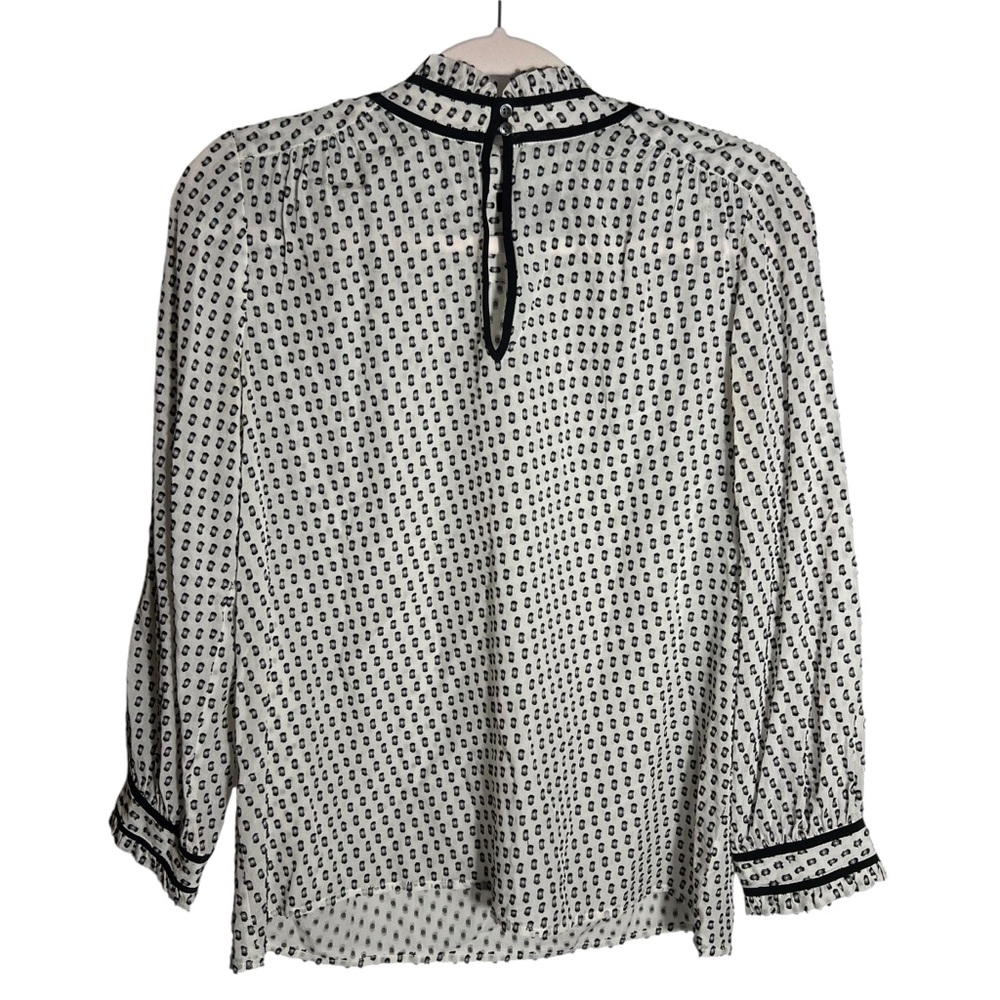 J. Crew Silk Blend Ruffle Swiss Dot 3/4 Sleeves Blouse, Size 6